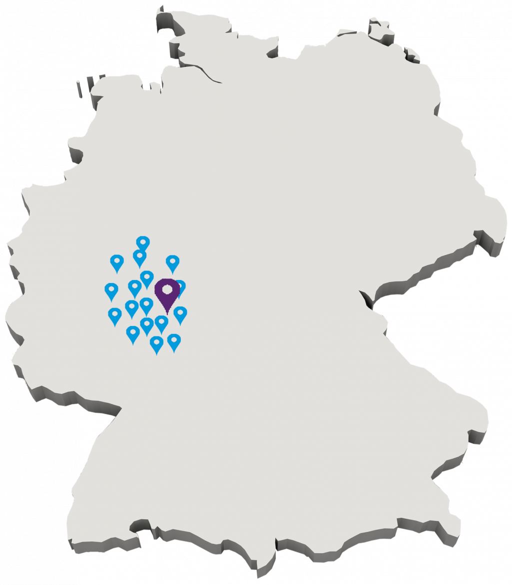 Deutschlandkarte mit Markierungen der Regionalen Diakonischen Werke, große Schrift