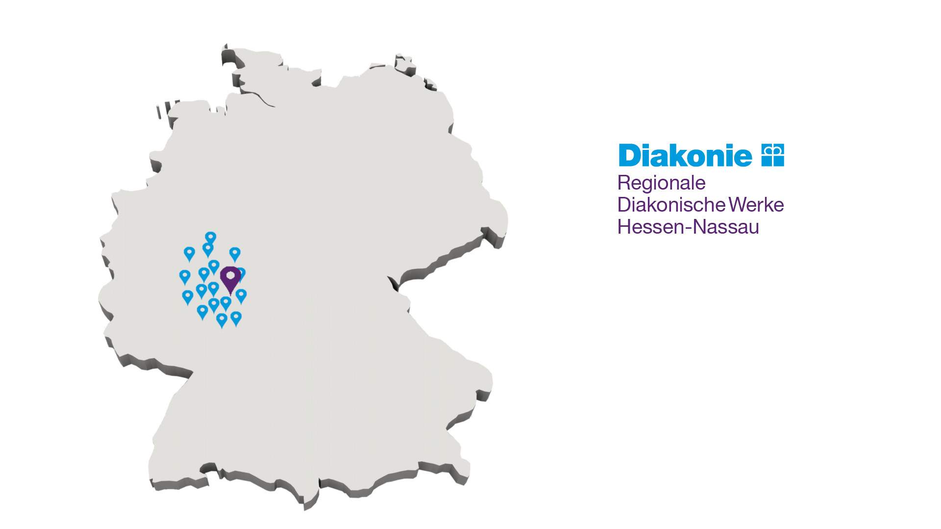 Deutschlandkarte mit Markierungen der Regionalen Diakonischen Werke